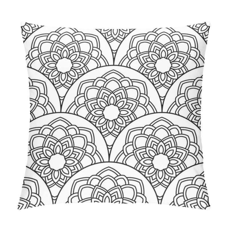 Personality  Abstract Mandala Fish Scale Seamless Pattern. Ornamental Tile, Mosaic Background. Floral Patchwork Infinity Card. Arabic, Indian, Ottoman Motifs. Vector Illustration.    Pillow Covers