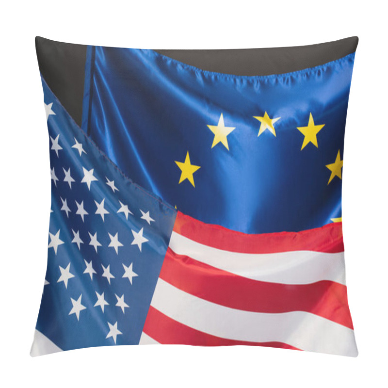 Personality  European Union And American Flags Isolated On Black Pillow Covers