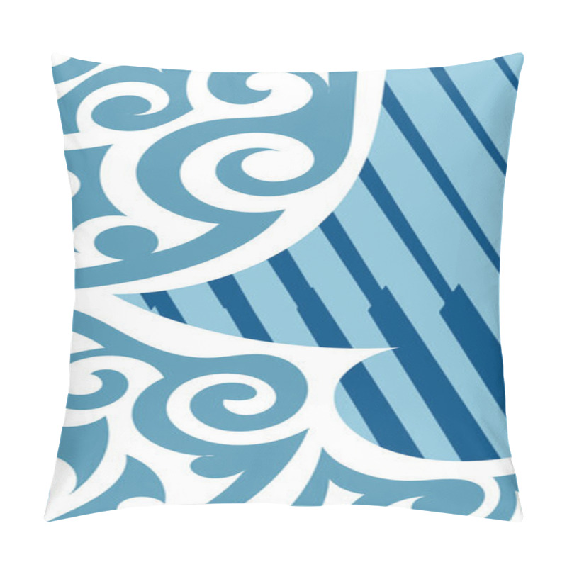 Personality  Abstract Background With Swirl Curly Ornament On Geometric Stripes Texture. Collage Of Stripes Texture With Decorative Curl Curves Shapes Ornament. Pillow Covers