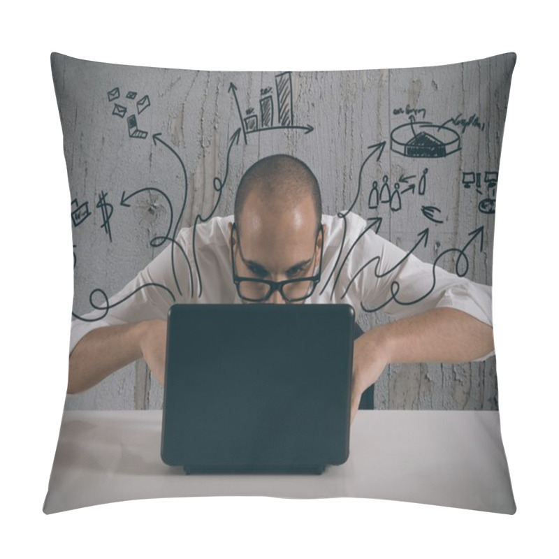 Personality  Businessman Working With Laptop Pillow Covers