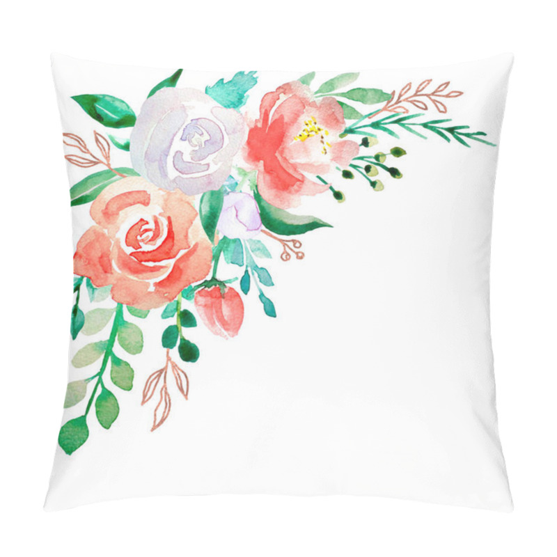 Personality  Watercolor Flowers. Floral Illustration, Leaf And Buds. Botanic Composition For Wedding Or Greeting Card. Branch Of Flowers - Abstraction Roses, Hydrangea Pillow Covers