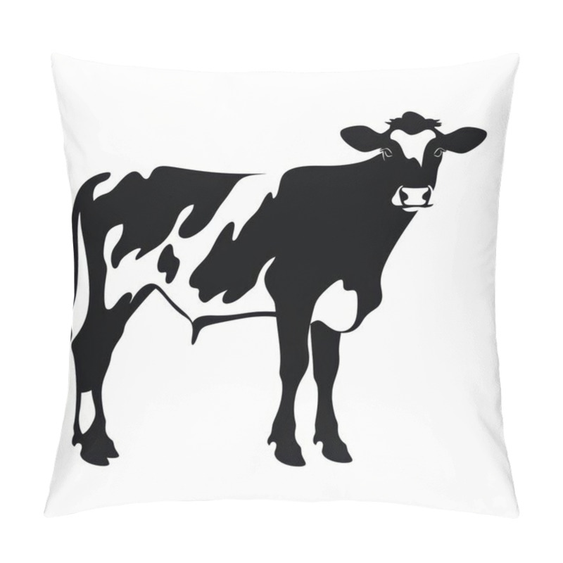 Personality  A Stylized Black And White Silhouette Of A Dairy Cow, Showcasing Its Distinct Features And Posture. Pillow Covers