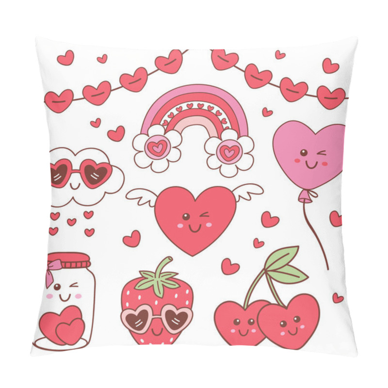 Personality  Set Of Isolated Whimsical Valentine Rainbow, Garland, Cloud, Berries Pillow Covers