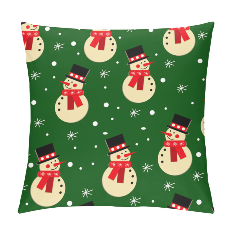 Personality  Christmas Seamless Pattern, Cute Snowmen In Hats And Scarves On A Background With Snowflakes, Textiles, Gift Wrapping Pillow Covers