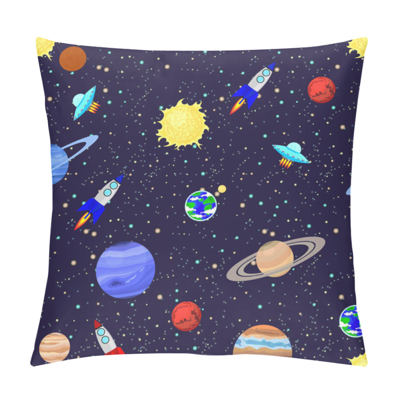 Personality  Seamless Pattern With Planets, Stars, Cosmos, Space, Ufo, Spaceships, Astronomy Pillow Covers