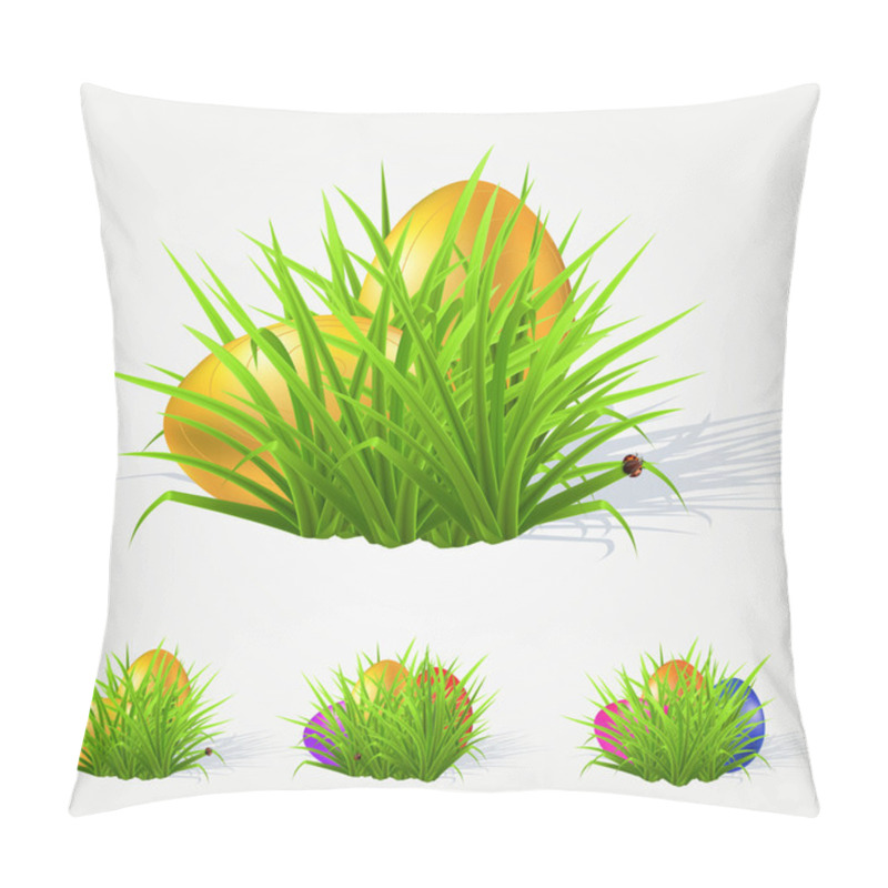 Personality  Painted Easter Eggs Lying In The Grass. Vector Illustration Pillow Covers