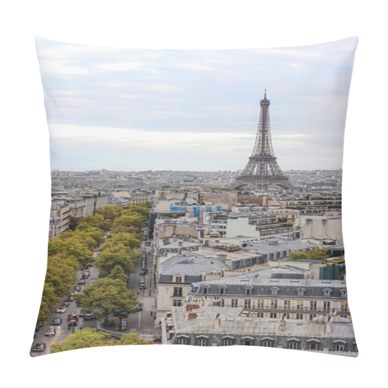 Personality  Panoramic View Of Paris With The Eiffel Tower Standing Tall In The Distance, Surrounded By The Citys Rooftops And Tree-lined Avenues. Pillow Covers