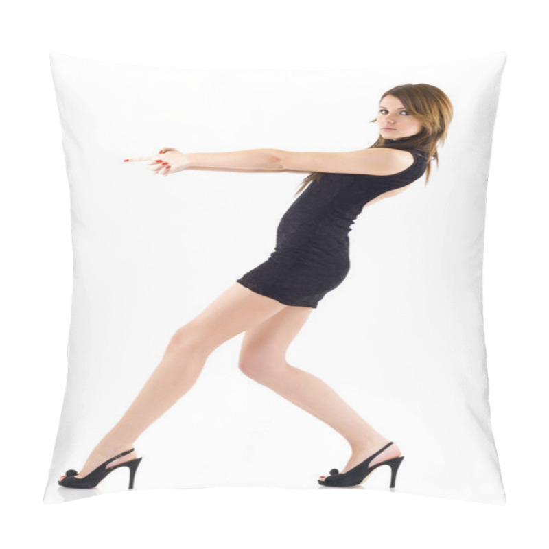 Personality  Seminude Girl Aiming With Two Hands Pillow Covers