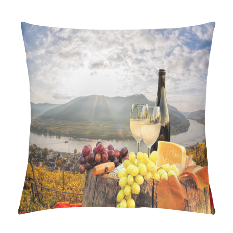 Personality  White Wine With Barrel On Famous Vineyard In Wachau, Spitz, Austria Pillow Covers