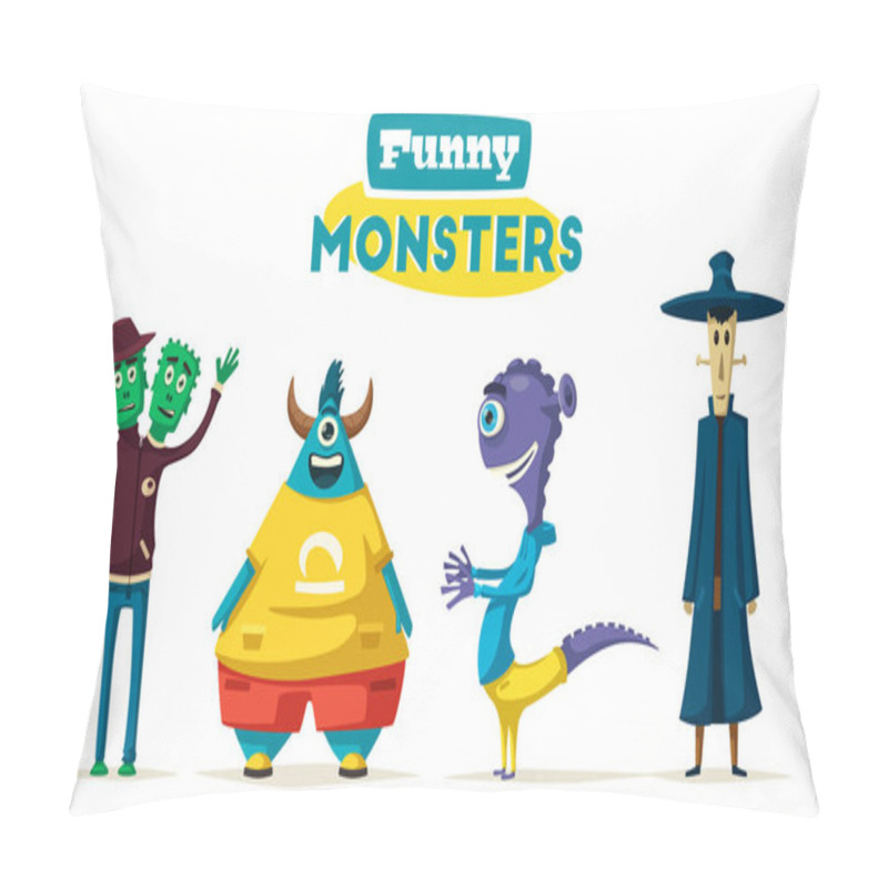 Personality  Funny Monsters. Cartoon Vector Illustration. Pillow Covers