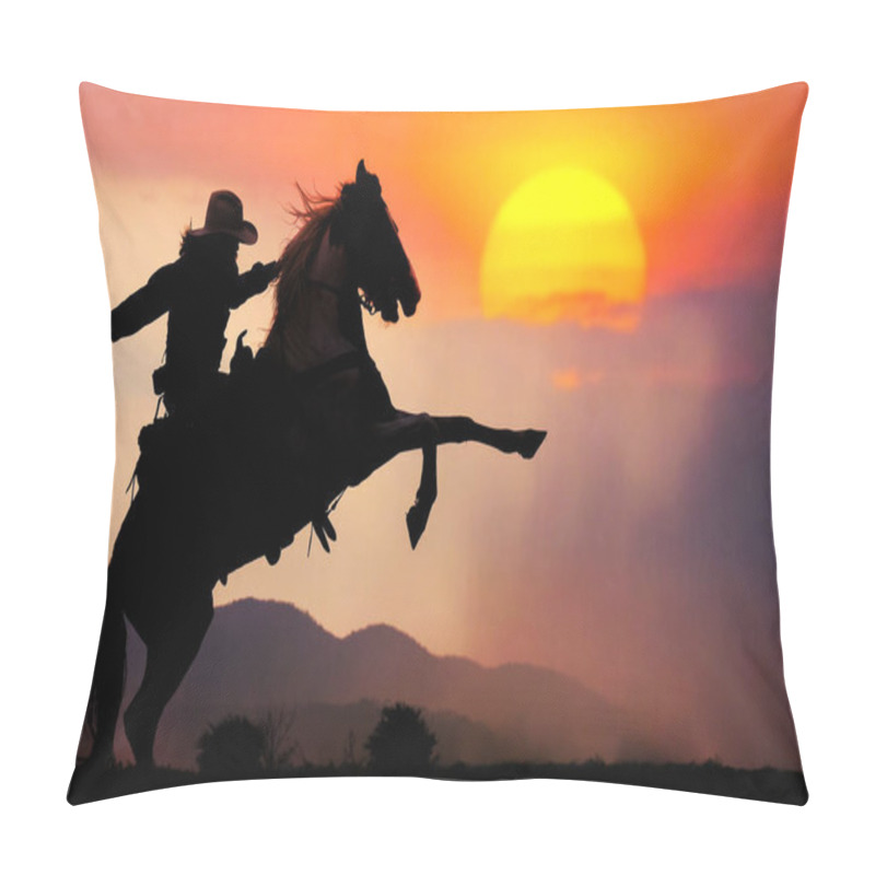 Personality  The Silhouette Of The Cowboy And The Setting Sunset Pillow Covers