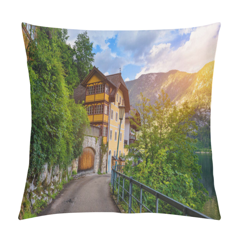 Personality  View Of Famous Hallstatt Mountain Village In The Austrian Alps At Beautiful Light In Summer, Salzkammergut Region, Hallstatt, Austria. Hallstatt Village On Hallstatter Lake In Austrian Alps. Pillow Covers