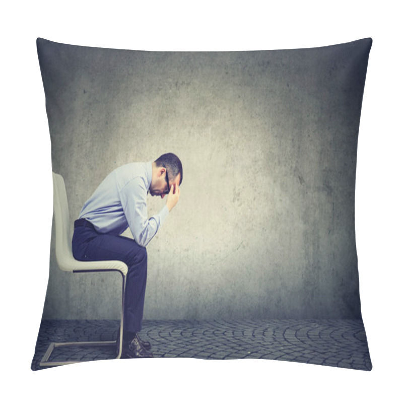 Personality  Sad Stressed Businessman Sitting In An Empty Office  Pillow Covers