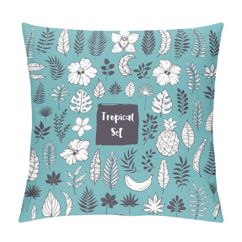 Personality  Hand Drawn Doodles And Sketches Of Tropical Leaves And Flowers Pillow Covers