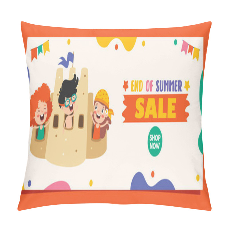 Personality  Flat Summer Banner With Cartoon Character Pillow Covers