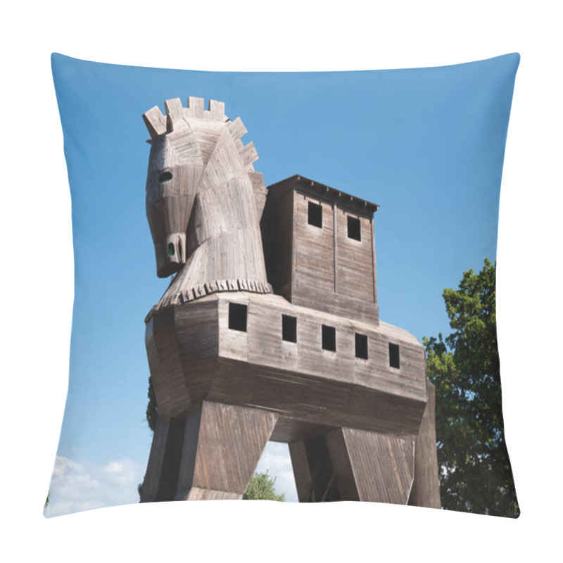 Personality  CANAKKALE, TURKEY - May 30, 2019: Trojan Horse At Troy, Travel Background Pillow Covers