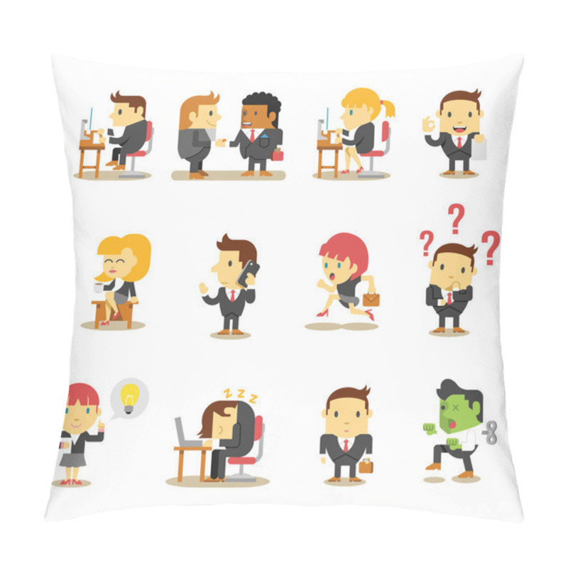 Personality  Office Business People. Vector Flat Icon Set Pillow Covers