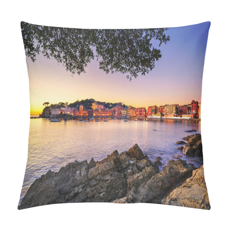 Personality  Sestri Levante, Silence Bay Sea Harbor And Beach View On Sunset. Pillow Covers