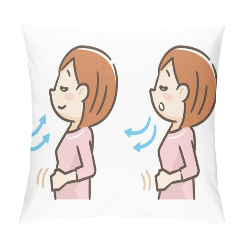 Personality  Young Woman Taking A Deep Breath Pillow Covers