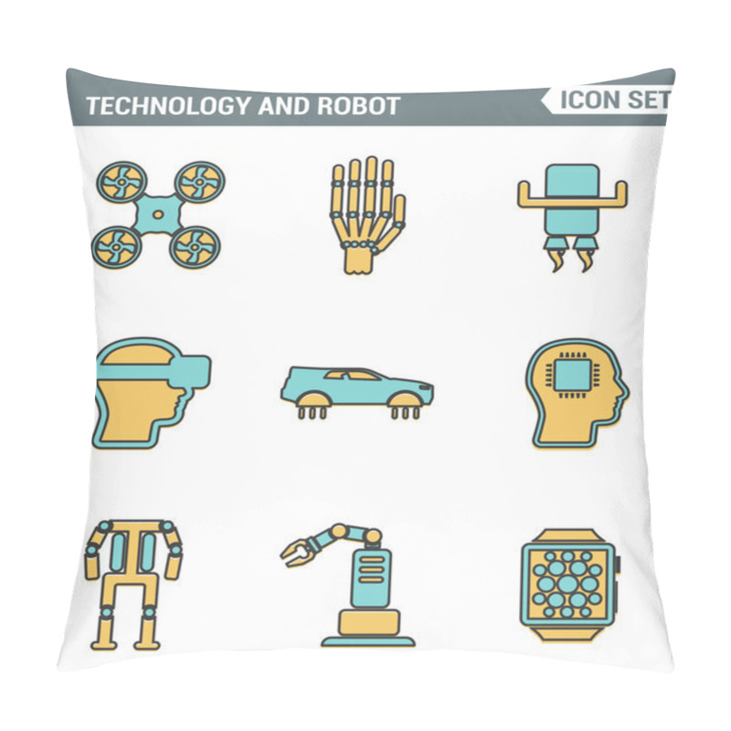 Personality  Icons Line Set Premium Quality Of Future Technology And Artificial Intelligent Robot. Modern Pictogram Collection Flat Design Style Symbol . Isolated White Background Pillow Covers