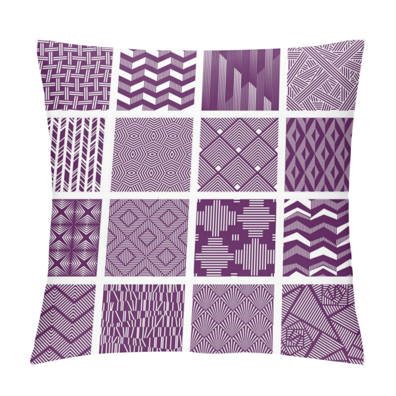 Personality  16 Elegant Seamless Purple And White Patterns With Designs Made Of Small Lines. Pillow Covers