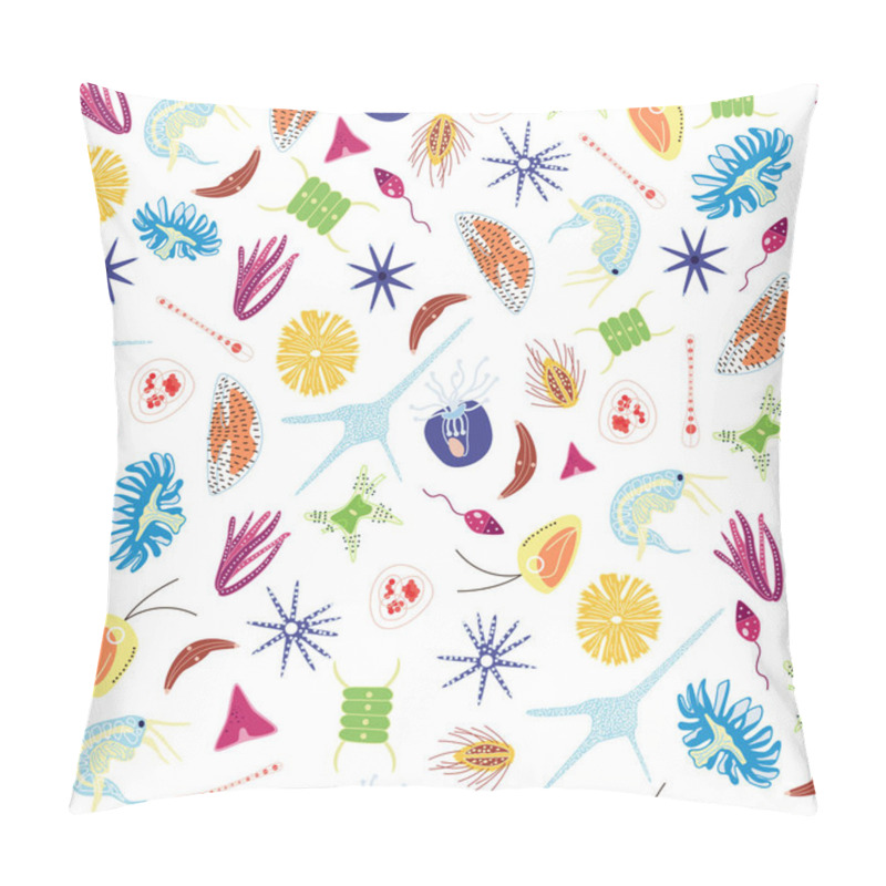 Personality  Sea Plankton Organisms - Seamless Pattern With Cartoon Creatures Pillow Covers