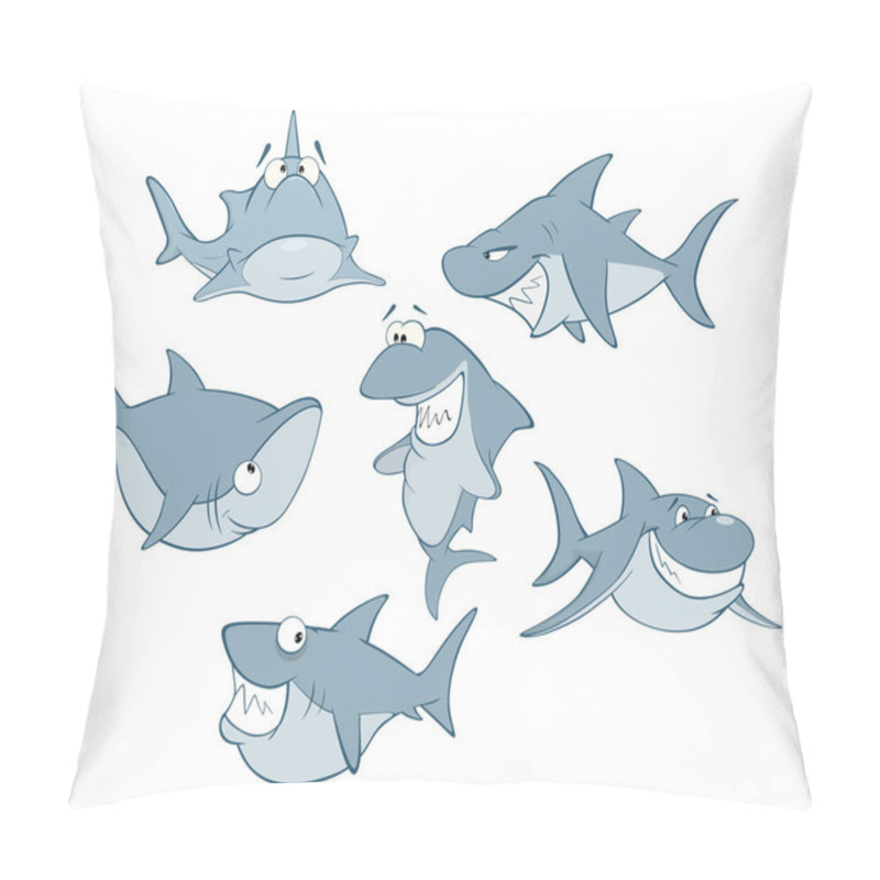 Personality   Vector Set Of Cute Sharks For You Design. Cartoon Character Pillow Covers