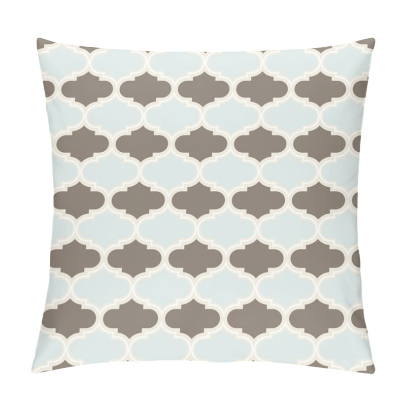 Personality  Delicate Blue Brown White Retro Shaped Regular Geometric Elements In Horizontal Rows On Beige Background Seamless Pattern Pillow Covers