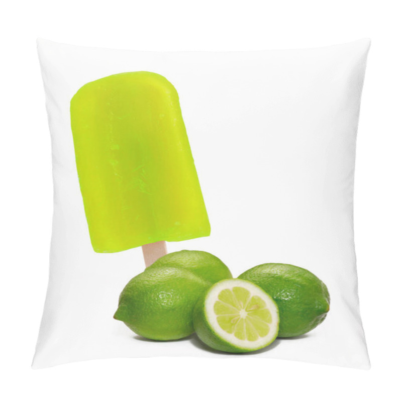 Personality  Lemon Popsicle Stick Ice Cream And Lemon Fruits On White Background. Pillow Covers