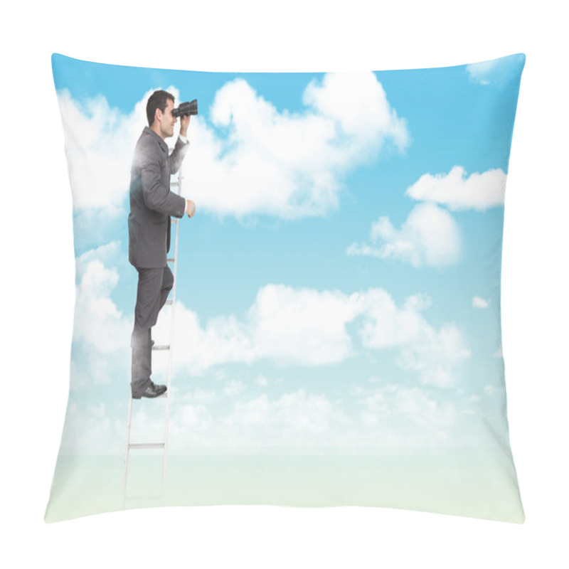 Personality  Businessman Standing On Ladder Pillow Covers