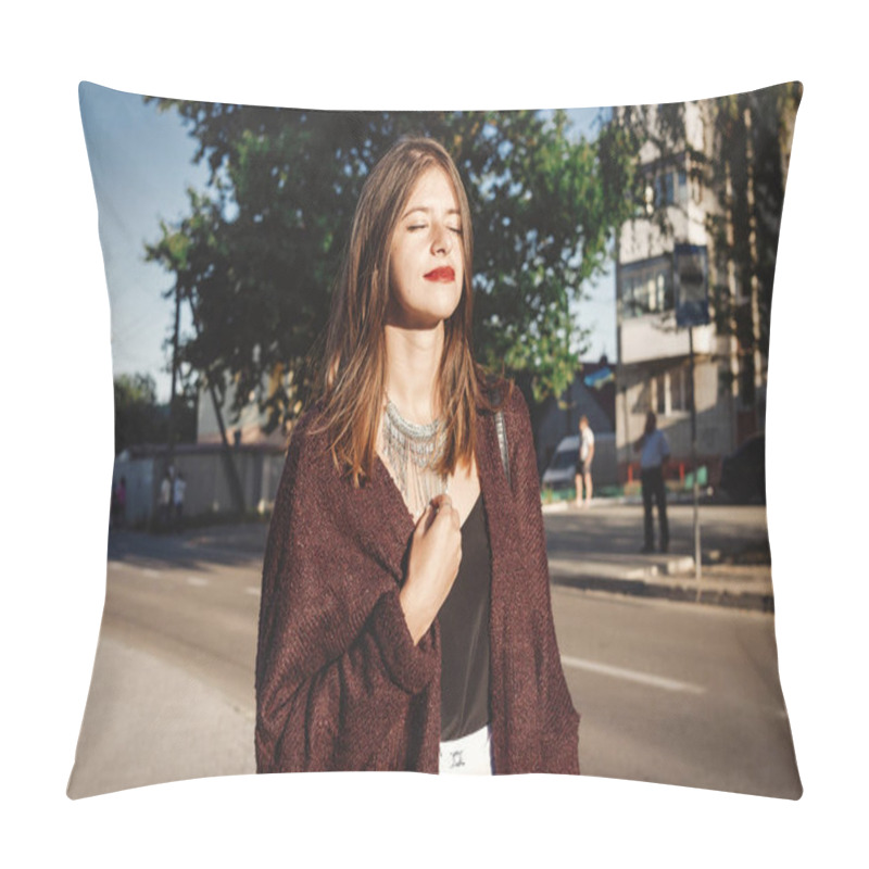 Personality  Stylish Bohemian Girl With Modern Jewelry And Fashionable Look Pillow Covers