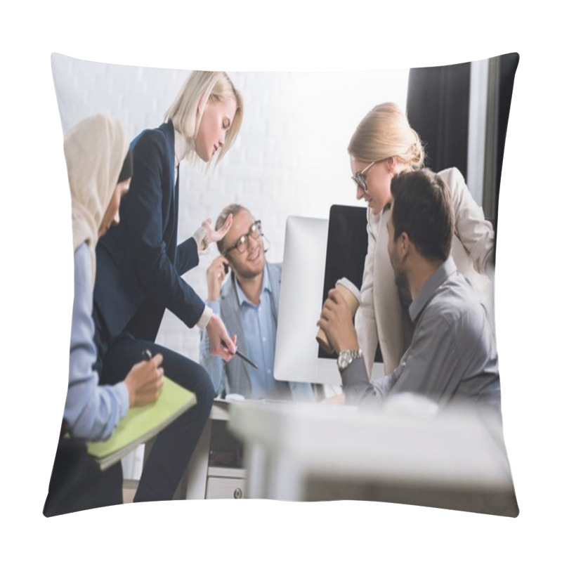 Personality  Businesspeople Having Discussion On Meeting Pillow Covers