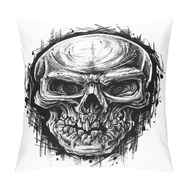 Personality  Detailed Graphic Human Skull Trash Polka Line Art Pillow Covers