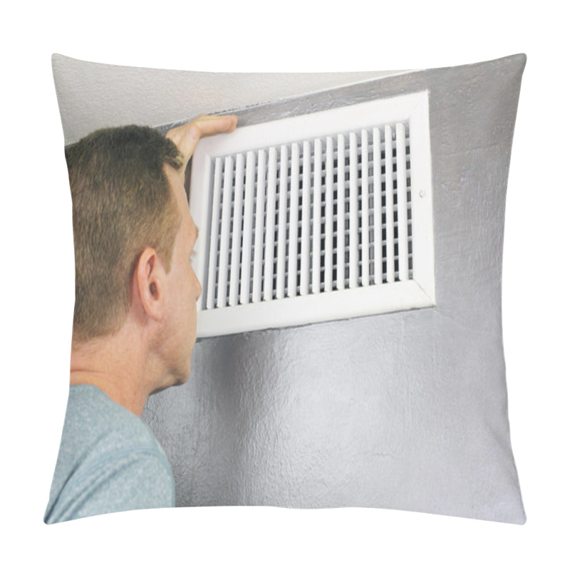 Personality  Inspecting A Home Air Vent For Maintenance Pillow Covers