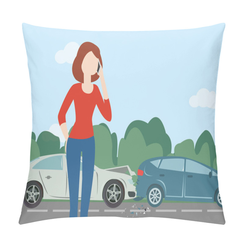 Personality  Woman Calling After Car Crash In The Forest Road Pillow Covers