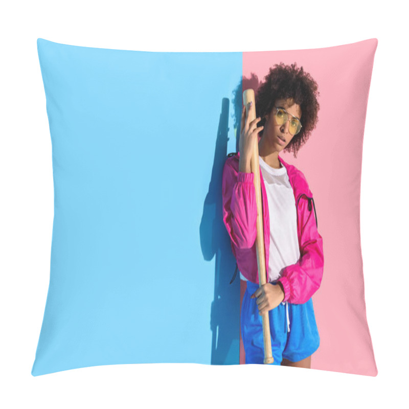 Personality  Young Bright African American Girl With Baseball Bat Pillow Covers