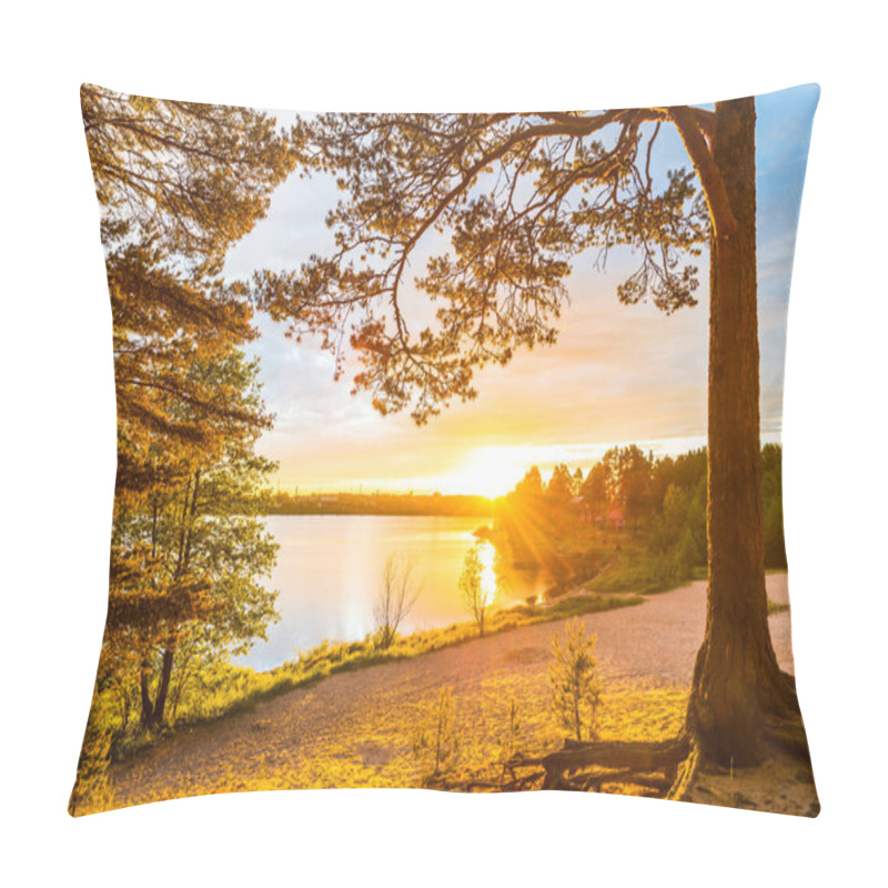 Personality  Sunset On A Sandy Beach In A Pine Forest Near The Village Pillow Covers