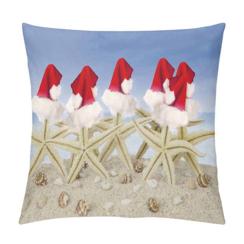 Personality  Starfishes With Santa Hat And Seashells On Beach Pillow Covers