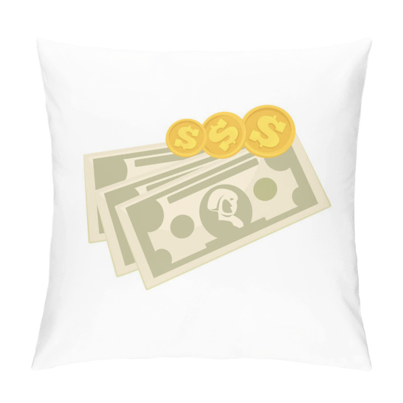 Personality  Set Of Cash Paper Money And Coins. Pillow Covers