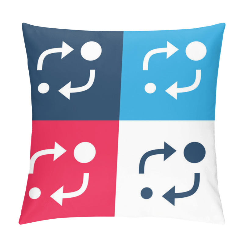 Personality  Analytics Symbol Of Two Circles Of Different Sizes With Two Arrows Between Them Blue And Red Four Color Minimal Icon Set Pillow Covers