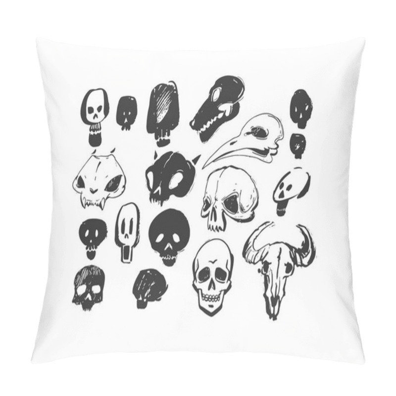 Personality  Hand Drawn Vector Abstract Artistic Freehand Textured Ink Halloween Design Elements Animals And Human Skulls Collection Set Isolated On White Background. Pillow Covers