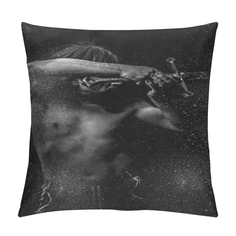 Personality  Protection, Wild Warrior With Huge Metal Sword Pillow Covers