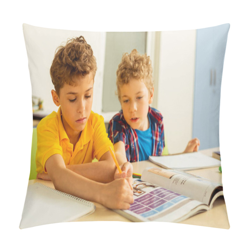 Personality  Nice Young Boys Sitting At One Desk Pillow Covers