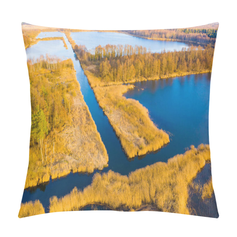 Personality  Peat Lands Aerial. Beautiful Spring Landscape. Bright Sun Shining Above Rural Area Pillow Covers