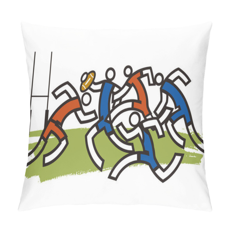 Personality  Rugby Players, Match.Stylized Illustration Of Five Rugby Players In Action. Isolated On White Background. Vector Available. Pillow Covers