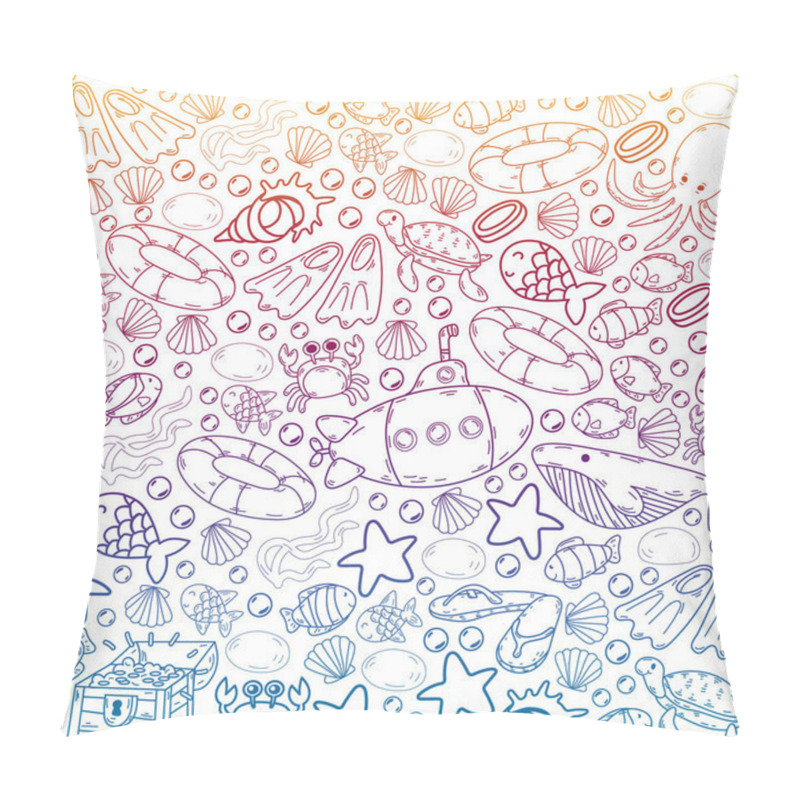 Personality  Diving Pattern With Children. Octopus, Whale. Summer Adventure With Pirates And Treasures. Pillow Covers