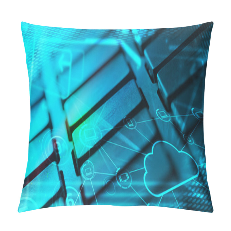 Personality  Keyboard With Glowing Cloud Technology Icons Pillow Covers