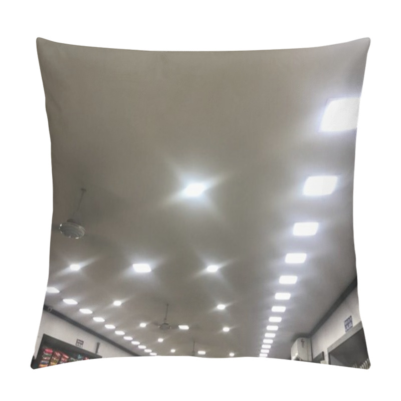 Personality  Gypsum False Ceiling Design With White LED Lighting For An Textile Shop Commercial Pillow Covers