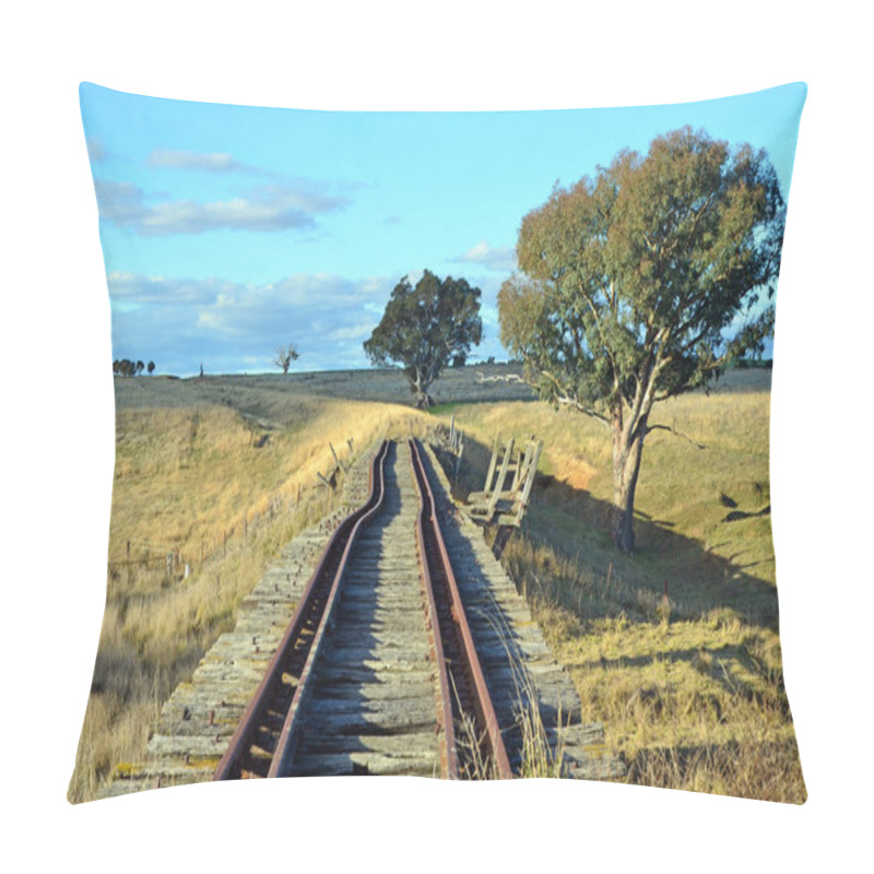 Personality  Old Abandoned Crooked Rusty Railway Tracks On Historic Bridge Over The Boorowa River Through Rural Central West NSW, Australia Pillow Covers