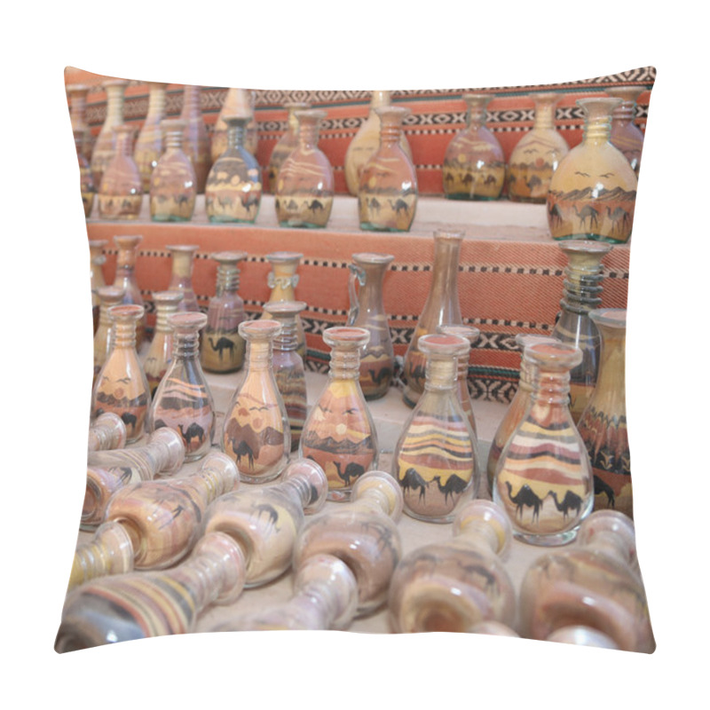 Personality  Traditional Local Souvenirs In Jordan- Bottles With Sand And Shapes Of Desert And Camels Pillow Covers